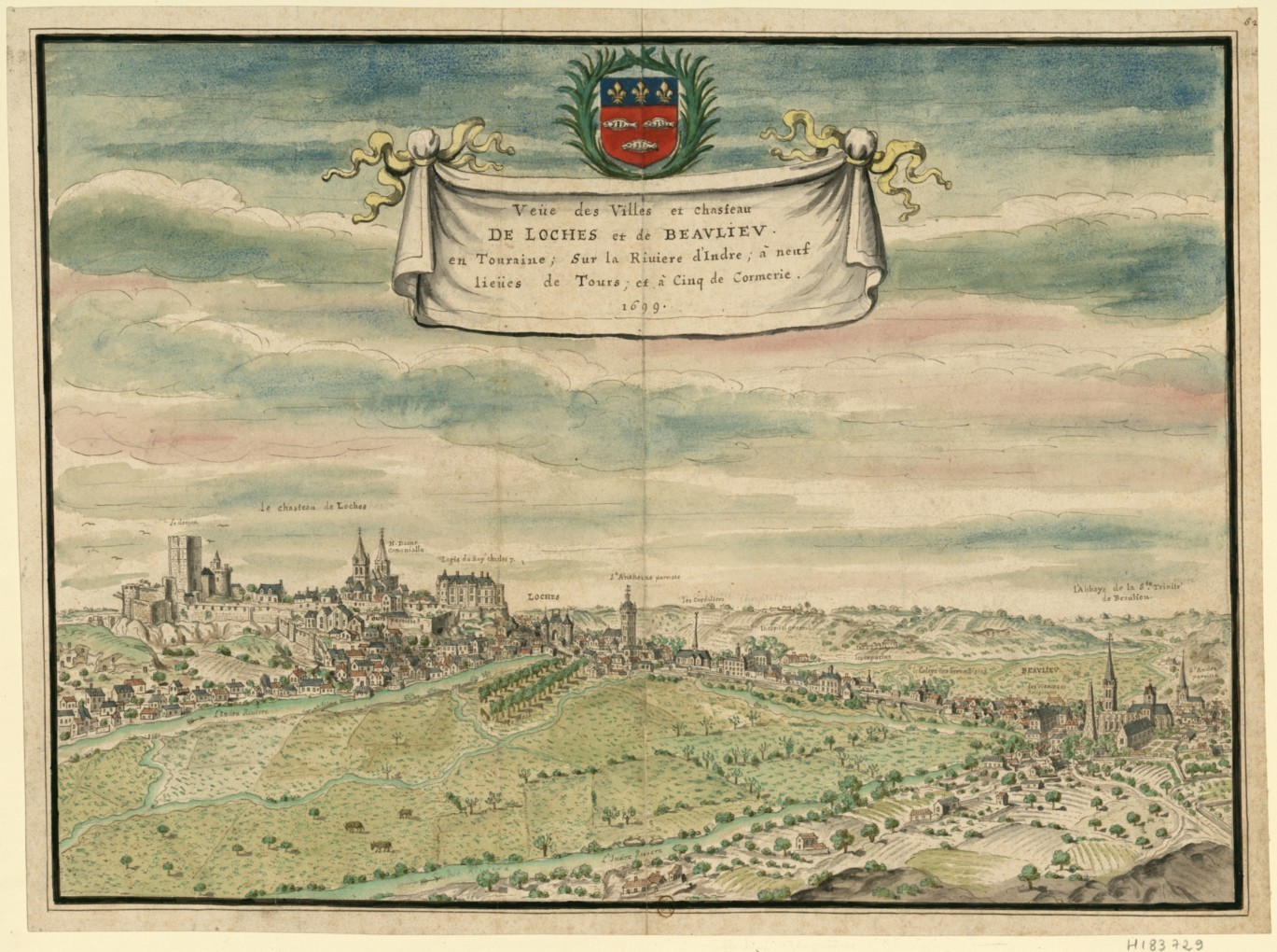 Вид на Лош и деревню в 1699 году