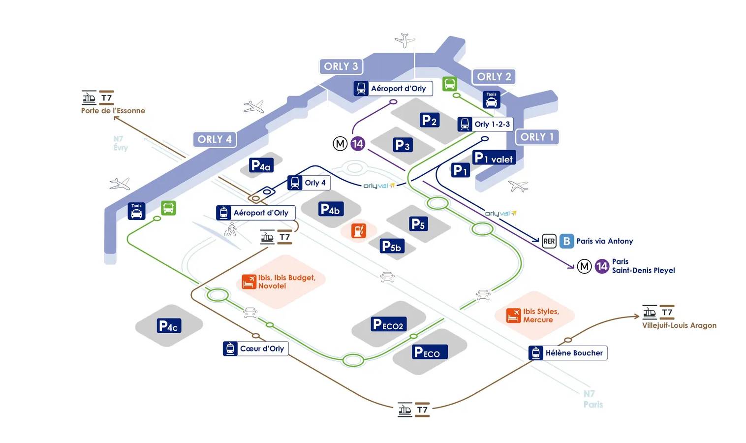 Карта транспортной сети аэропорта Paris Orly (ORY)