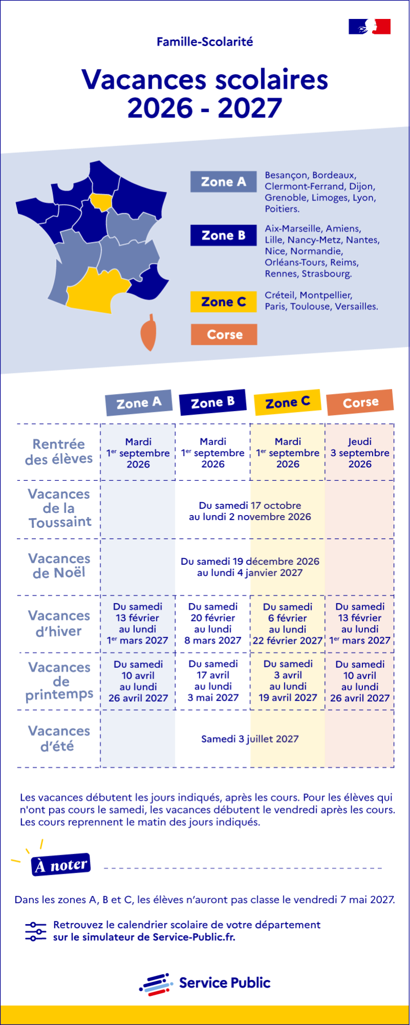 vacances scolaires France 2026/2027