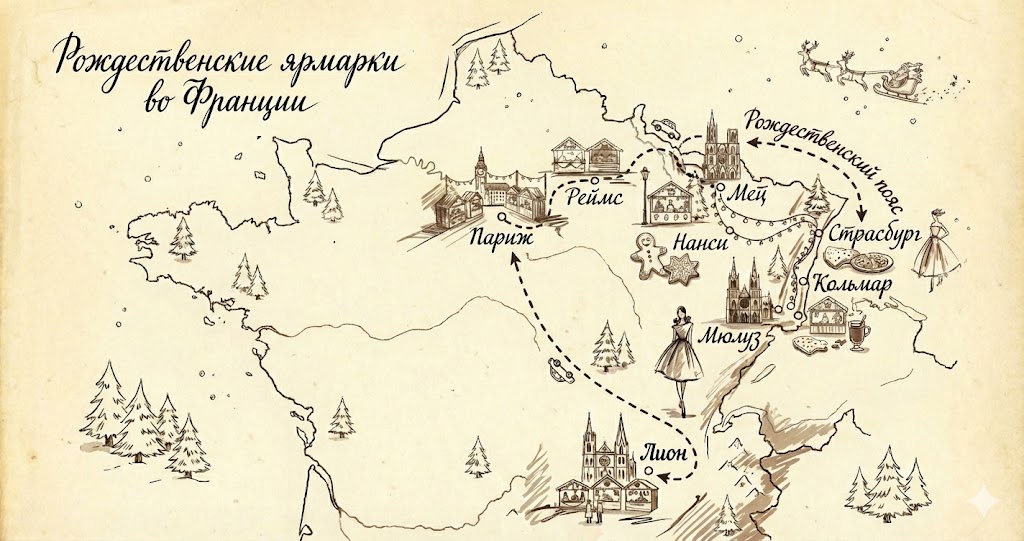 Карта маршрута по рождественским рынкам Франции