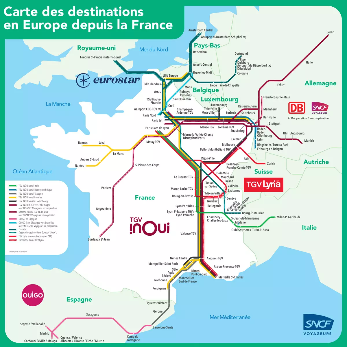Сеть железнодорожных маршрутов из Франции