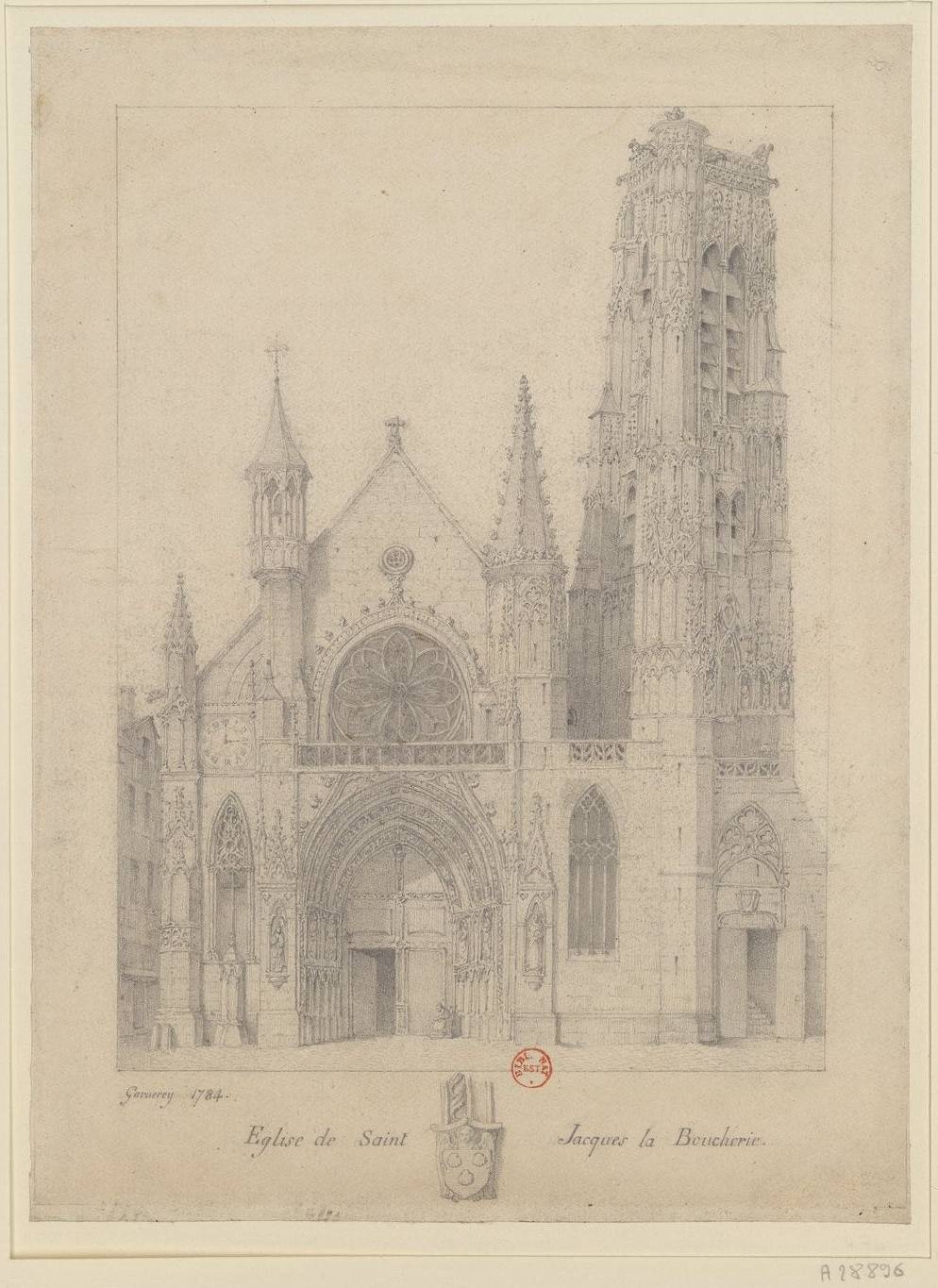 Эскиз церкви Сен-Жак-де-ла-Бушери 1784 года.