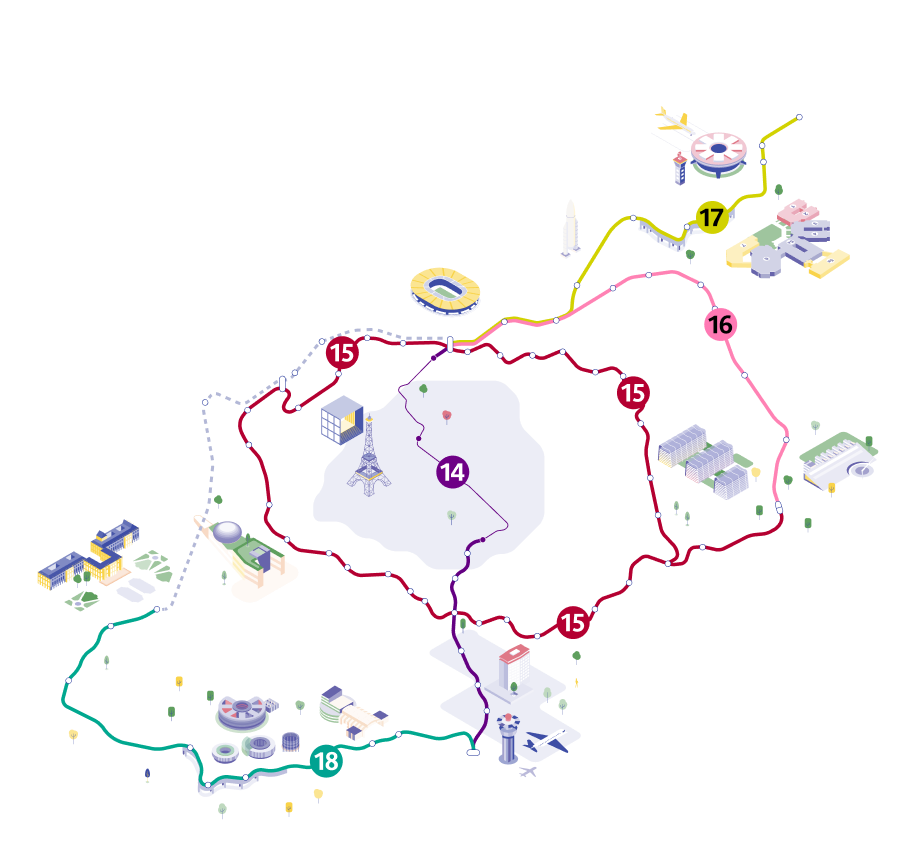 Схема новых линий парижского метро до 2031 года